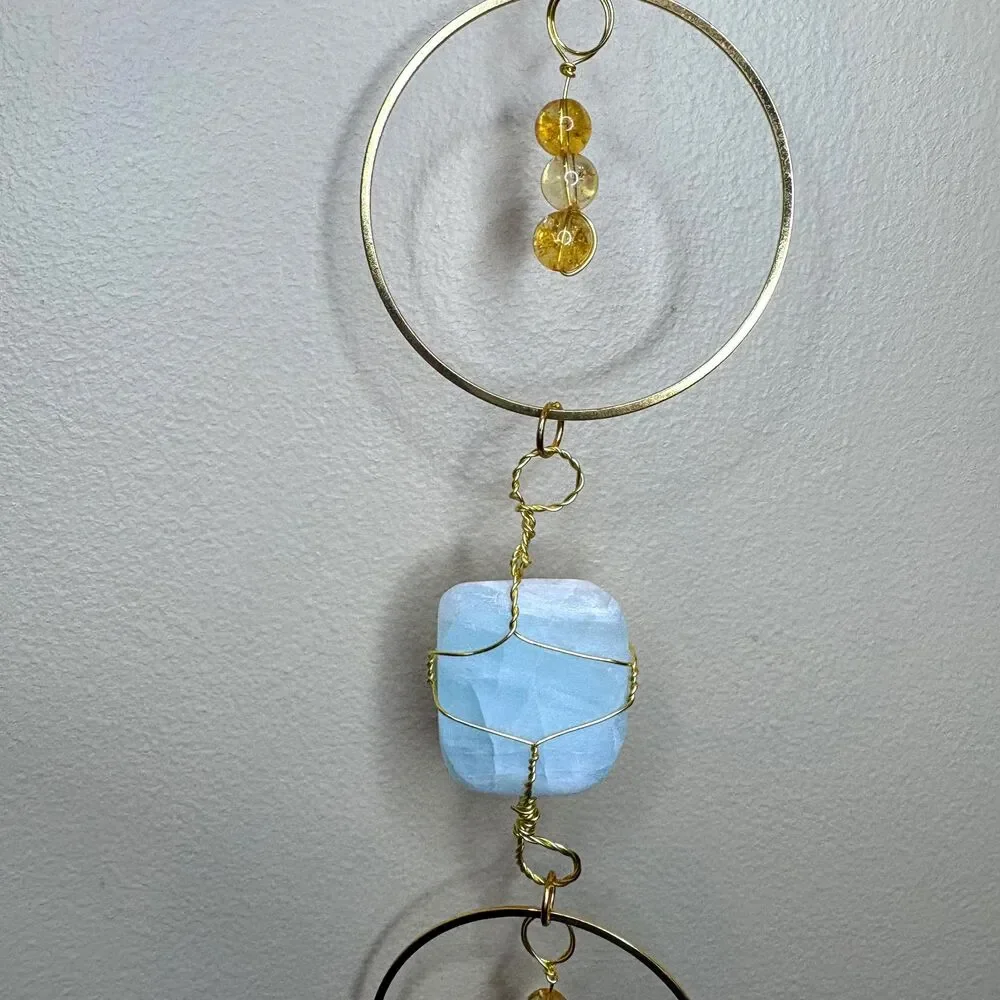 Caribbean Calcite Citrine Wall Hanging | Raw Citrine Crystal | Citrine Beads